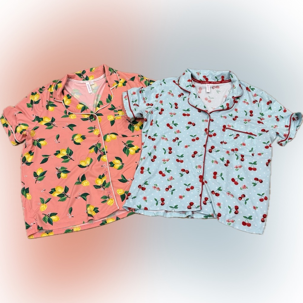 Joyspun Women’s Large Pajama Top Bundle Cherry & Lemon Button Front L 12-14